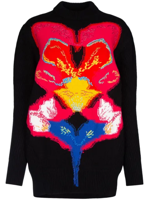 Alexander McQueen Orchid-intarsia wool jumper Black 758350Q1A6H