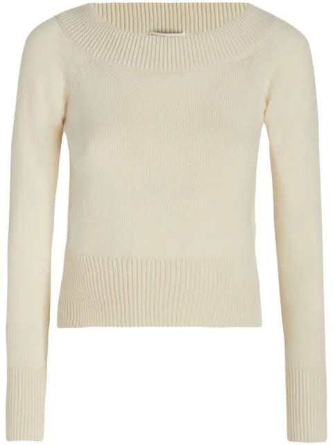 Alexander McQueen off-shoulder ribbed-trimmed jumper Neutrals 758588Q1A6Y