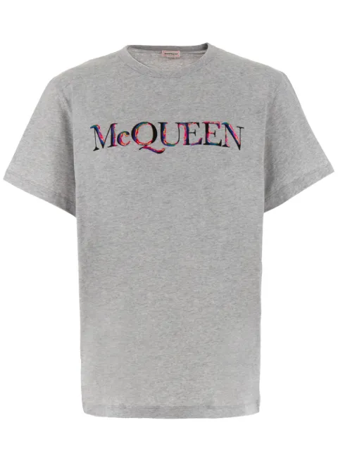Alexander McQueen logo-embroidered cotton T-shirt Grey 759451QVZ32