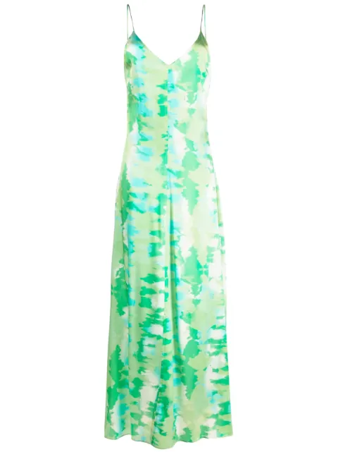 GANNI watercolour-print slip dress Green F7927