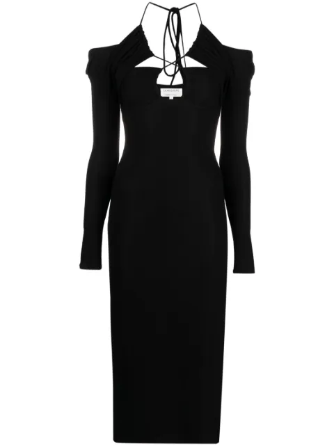 Lama Jouni V-neck tie-fastening dress Black SLSD
