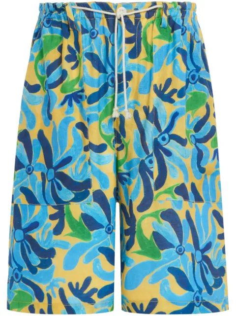 Marni graphic-print drop-crotch shorts Blue PUMU0229A1UTL003