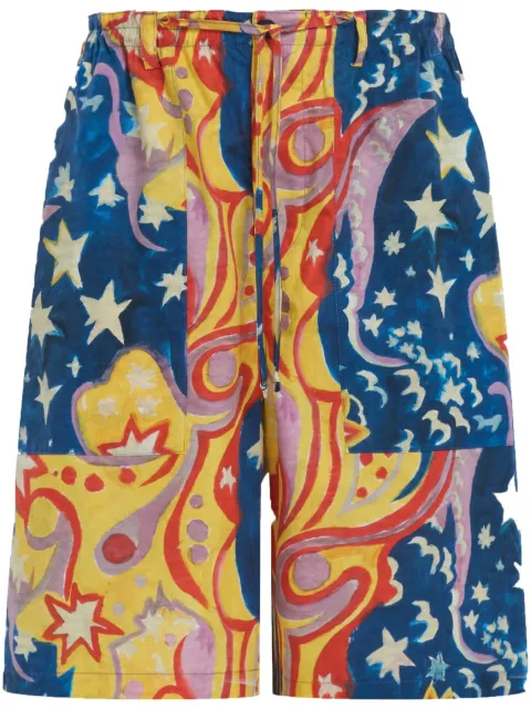 Marni graphic-print drop-crotch shorts Blue PUMU0229A0UTC259