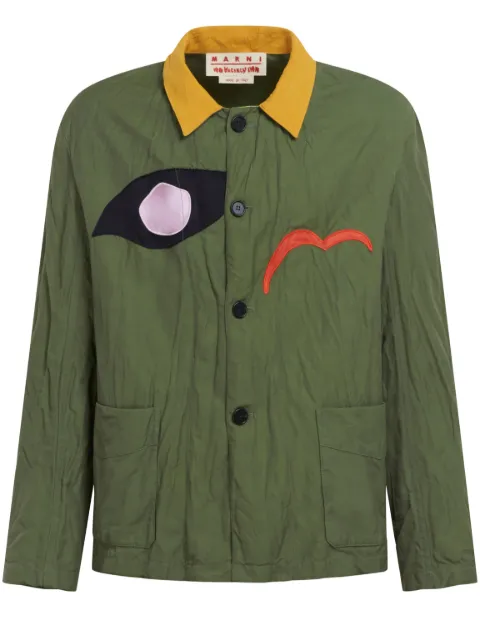 Marni logo-patch shirt jacket Green JUMU0140QSUTN906
