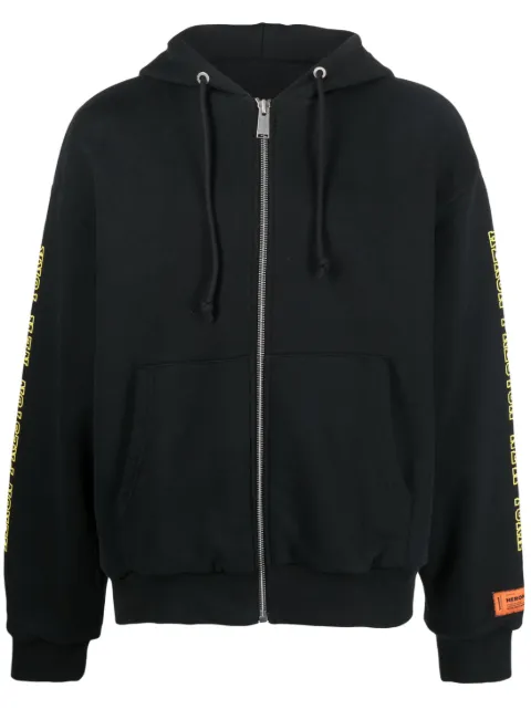 Heron Preston zip-up logo-print hoodie Black HMBE010S23JER001
