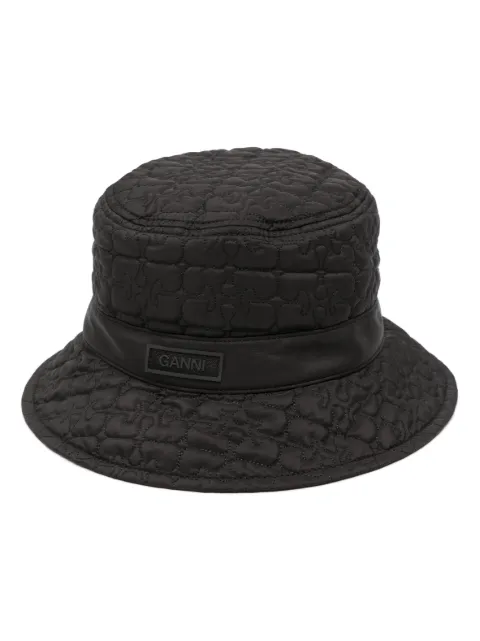 GANNI logo-patch quilted bucket hat Black A5260