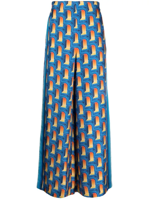 Casablanca L'Arche De Nuit-print silk palazzo trousers Blue WS23TR105