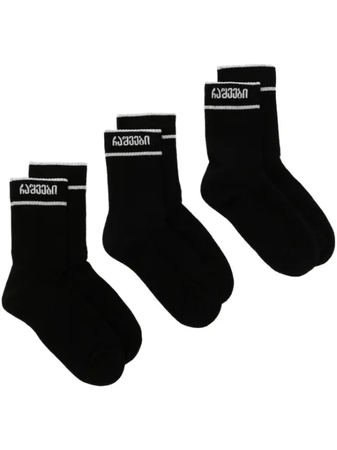 0711 three-pack slogan-print socks Black 0304BLK