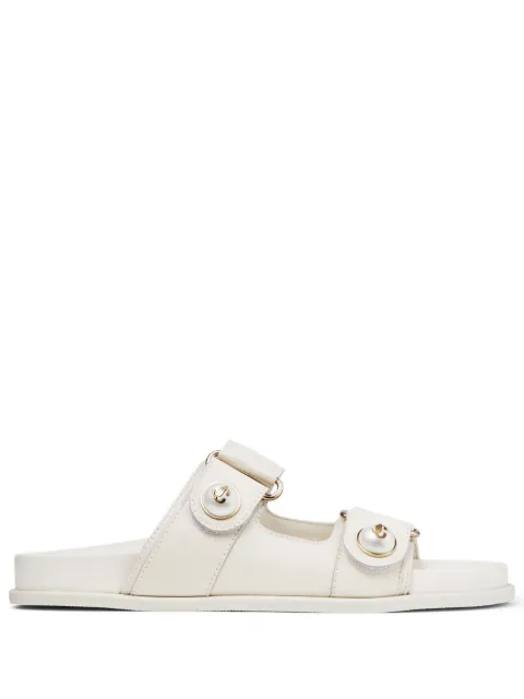 Jimmy Choo Fayence latte leather flat sandals with pearl embellishment White FAYENCESANDALSQM