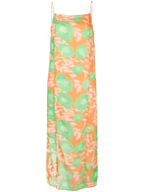 GANNI floral-print slip dress Orange F7687