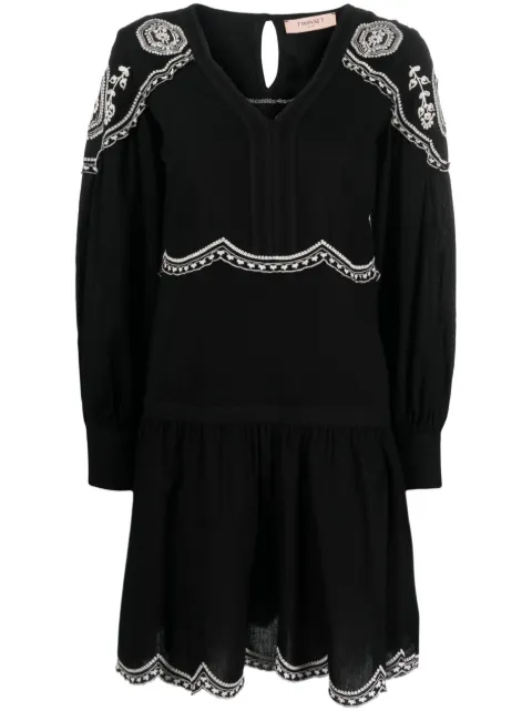 TWINSET embroidered long-sleeve short dress Black 231TP2490