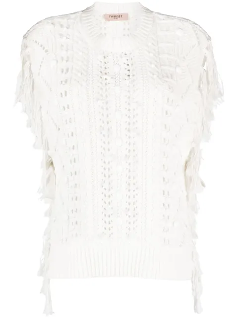 TWINSET fringed open-knit top White 231TP3531