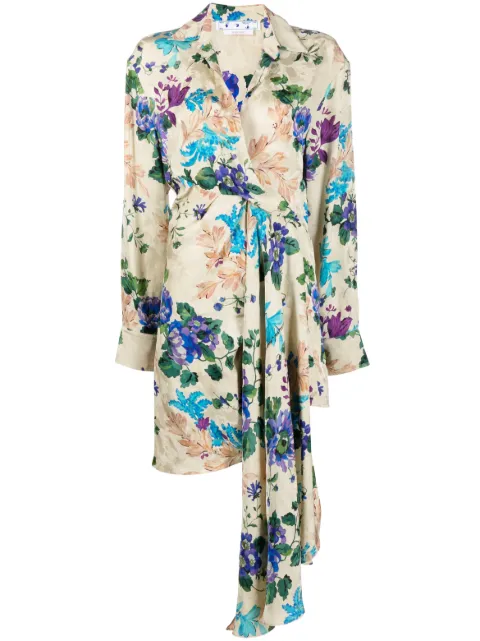 Off-White floral-print asymmetric shirtdress Neutrals OWDG002S23FAB0031784