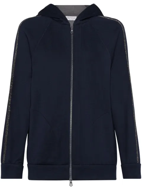 Brunello Cucinelli zip-up cotton-blend hoodie Blue MD828SM606C8366