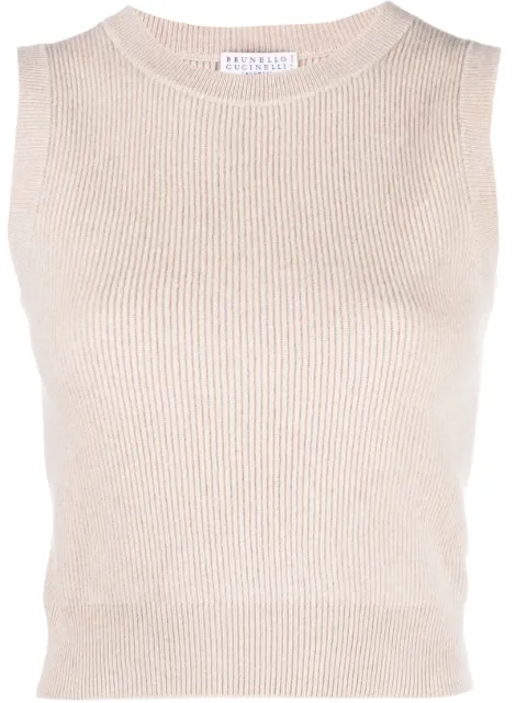 Brunello Cucinelli ribbed-knit sleeveless sweater Neutrals M12189100C9504