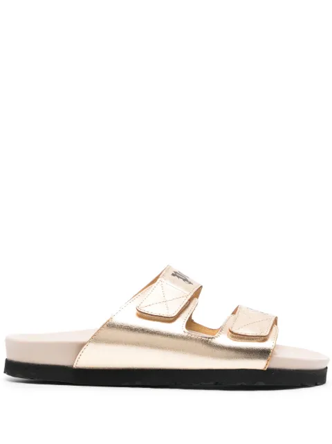Palm Angels logo-print leather slides Gold PWIH019S23LEA0017661