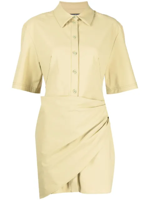 Jacquemus gathered-detail shirt dress Brown 231DR0531084