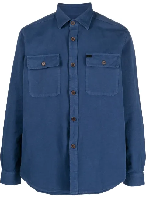Fay Kids logo-embroidered oxford shirt Blue NCMA146260TVBG