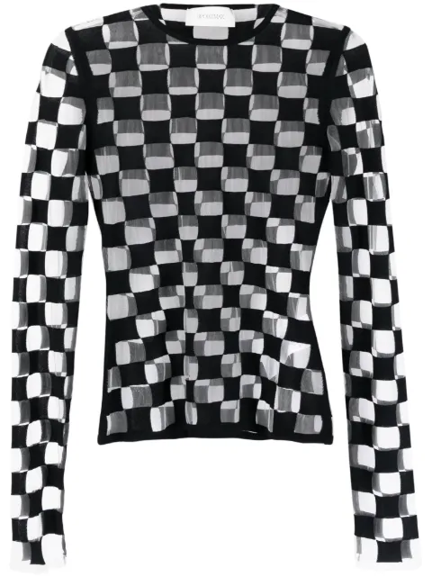 Sportmax checkerboard-print long-sleeve top Black 2323611138600YALE