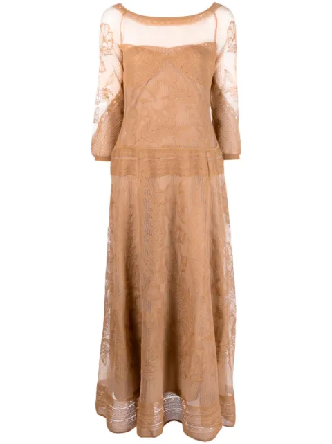 Alberta Ferretti embroidered mesh dress Brown A04840104