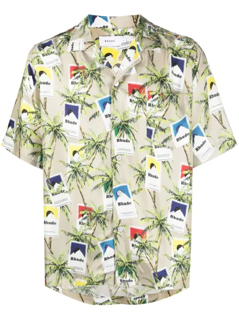 RHUDE cigarette-print silk shirt Neutrals RHSS23SR88092386
