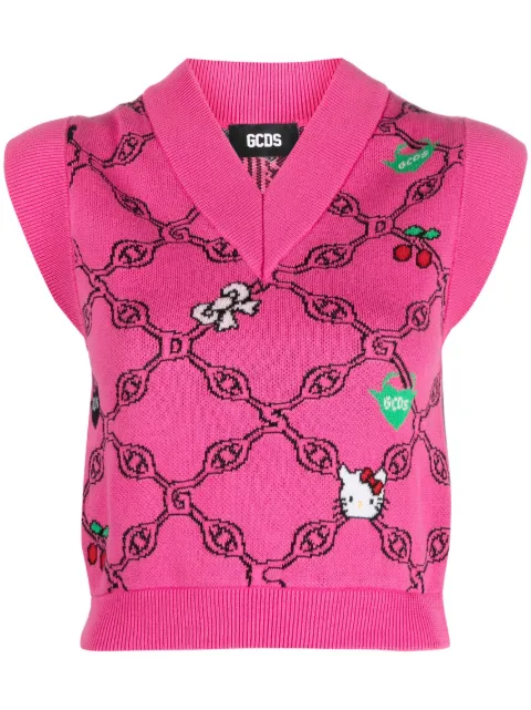 GCDS graphic-print jacquard vest Pink HK23W860817