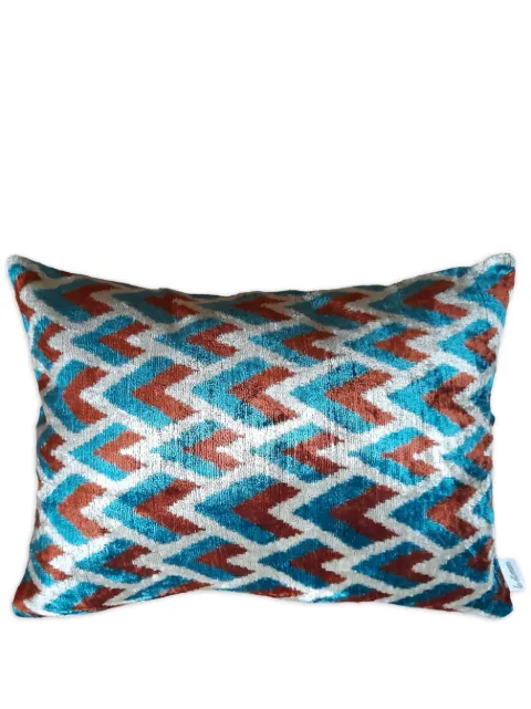 Les-Ottomans geometric-print velvet cushion Blue V665