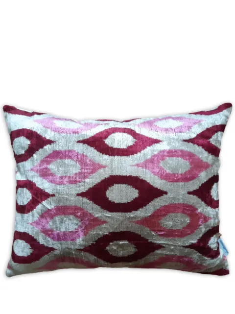 Les-Ottomans ikat-print velvet cushion Blue V676