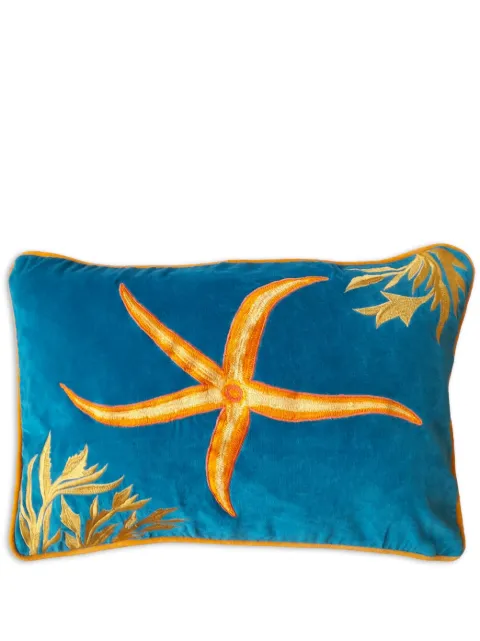 Les-Ottomans Starfish embroidered cushion Blue ECB14