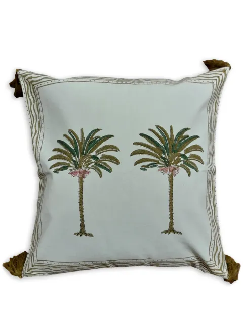 Les-Ottomans Palms hand-printed cushion Blue THC01