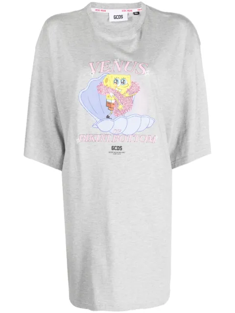 GCDS x SpongeBob printed cotton-jersey T-shirt dress Grey SB23W590300
