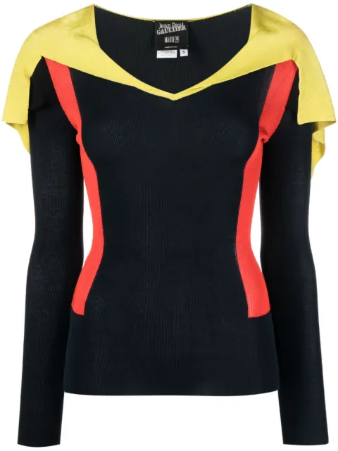 Jean Paul Gaultier Pre-Owned 2000s cape-detail colour-block jumper Blue JPG1018PTA