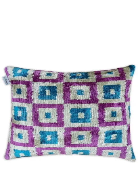 Les-Ottomans geometric-print velvet cushion Blue V670