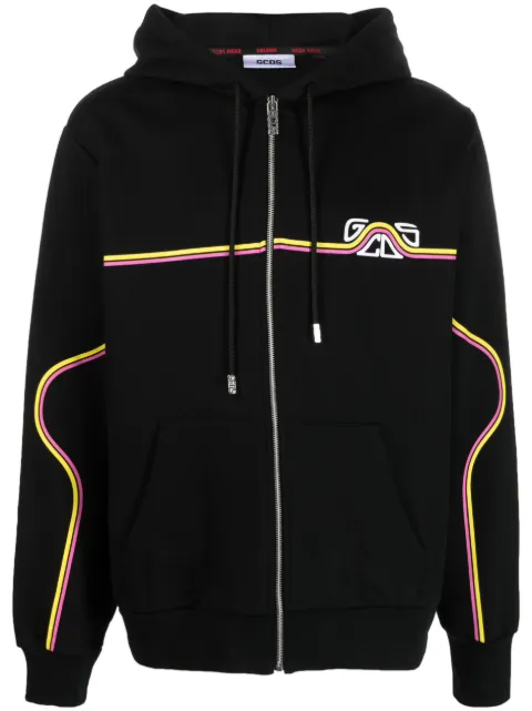 GCDS Waved logo-print zip-up hoodie Black SS23M100630