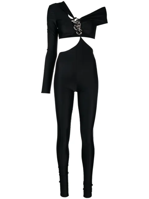 GCDS logo-chain one-shoulder jumpsuit Black SS23W310823