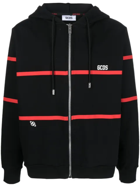 GCDS stripe-print zip-up hoodie Black SS23M100157