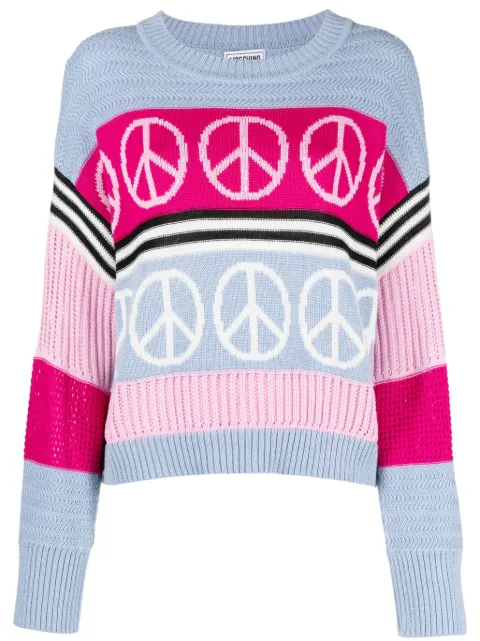 MOSCHINO JEANS peace-sign intarsia knit jumper Blue J09138207