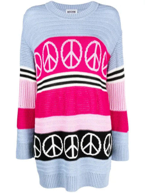 MOSCHINO JEANS peace sign colour-block sweater dress Blue J04888207