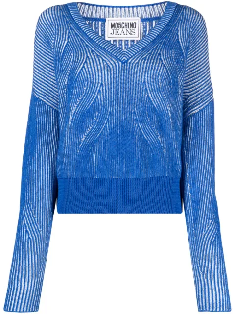 MOSCHINO JEANS two-tone V-neck jumper Blue A09228207