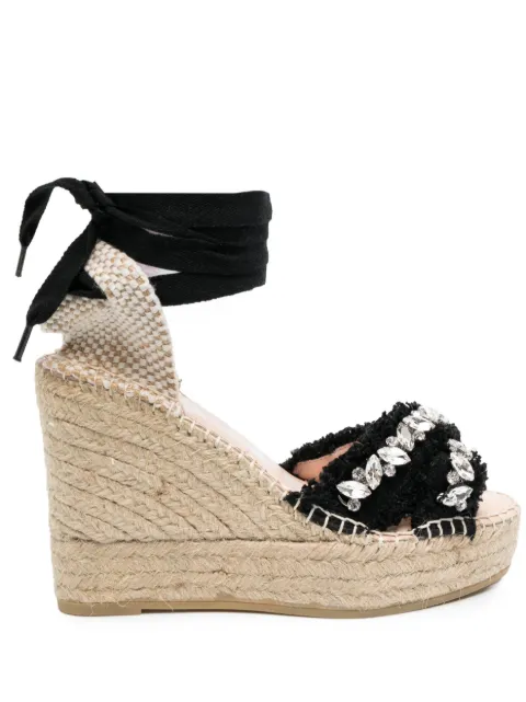 Manebi 110mm crystal-embellished wedge espadrilles Black G42WF