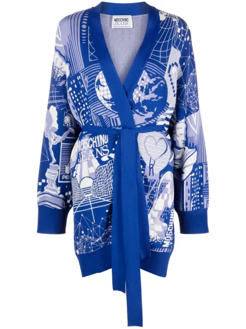 Moschino graphic print wrap cardigan Blue A09188213