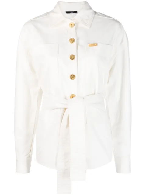 Balmain logo-plaque denim shirt jacket White AF0HC050DB69