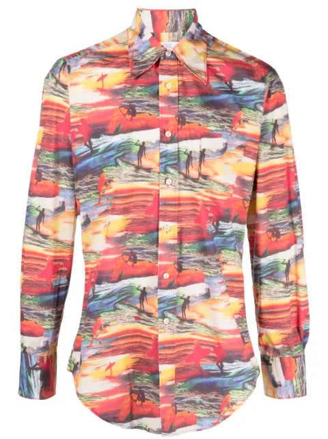 ERL Sunset-print cotton shirt Red ERL06B006