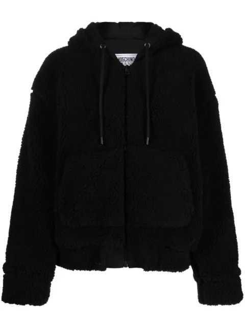 MOSCHINO JEANS crystal-embellished shearling hoodie Black A06048217