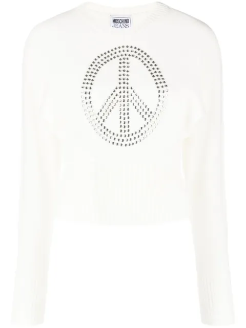 MOSCHINO JEANS studded-peace sign wool-blend jumper White J09098207