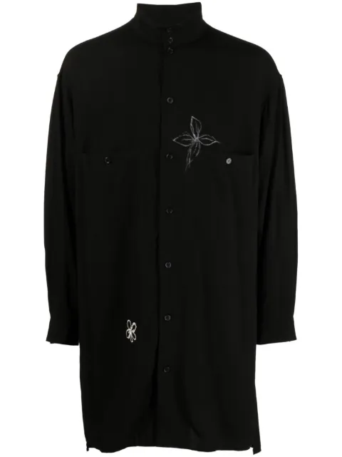 Yohji Yamamoto flower-doodle long shirt Black HZB40201
