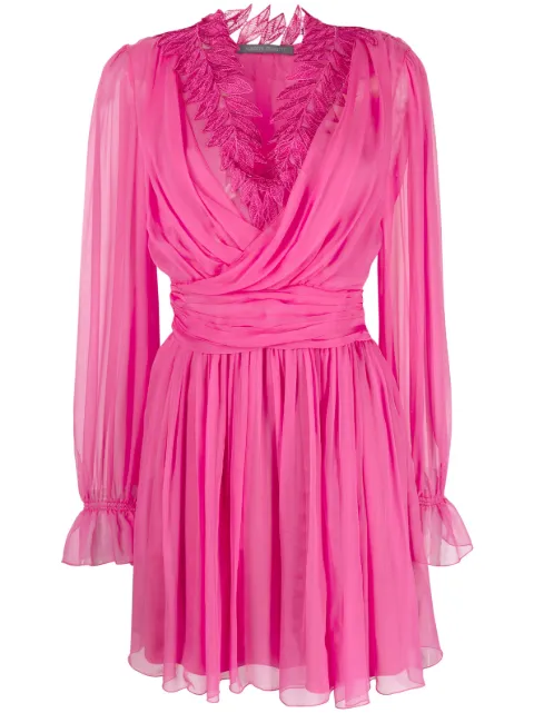Alberta Ferretti ramage-lace silk mini dress Pink A04570114