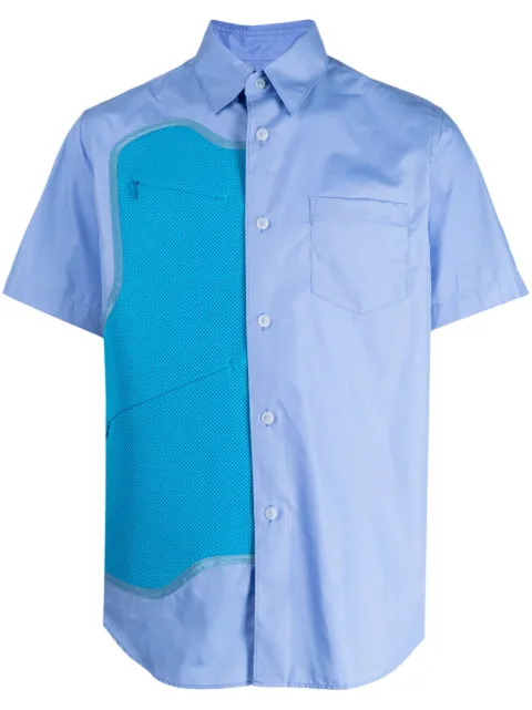 Fumito Ganryu mesh-panel short-sleeve shirt Blue FU9SH04