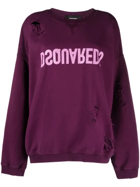 DSQUARED2 ripped detailing logo-print hoodie Purple S75GU0444S25539