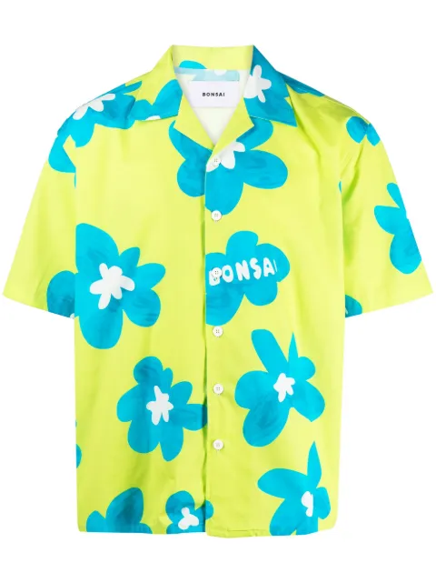 Bonsai floral-print cotton shirt Green SH001